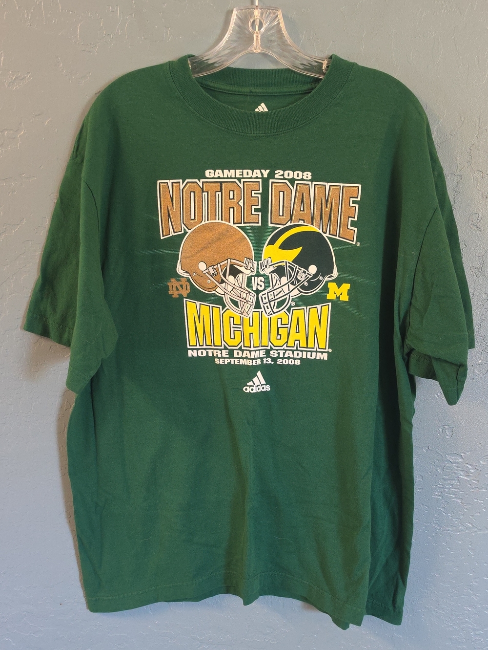 adidas Green Notre Dame vs Michigan 2008 Gameday Tee
